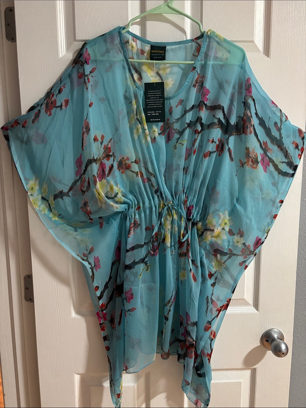 Sunflower Floral Sheer Blue Swim coverup